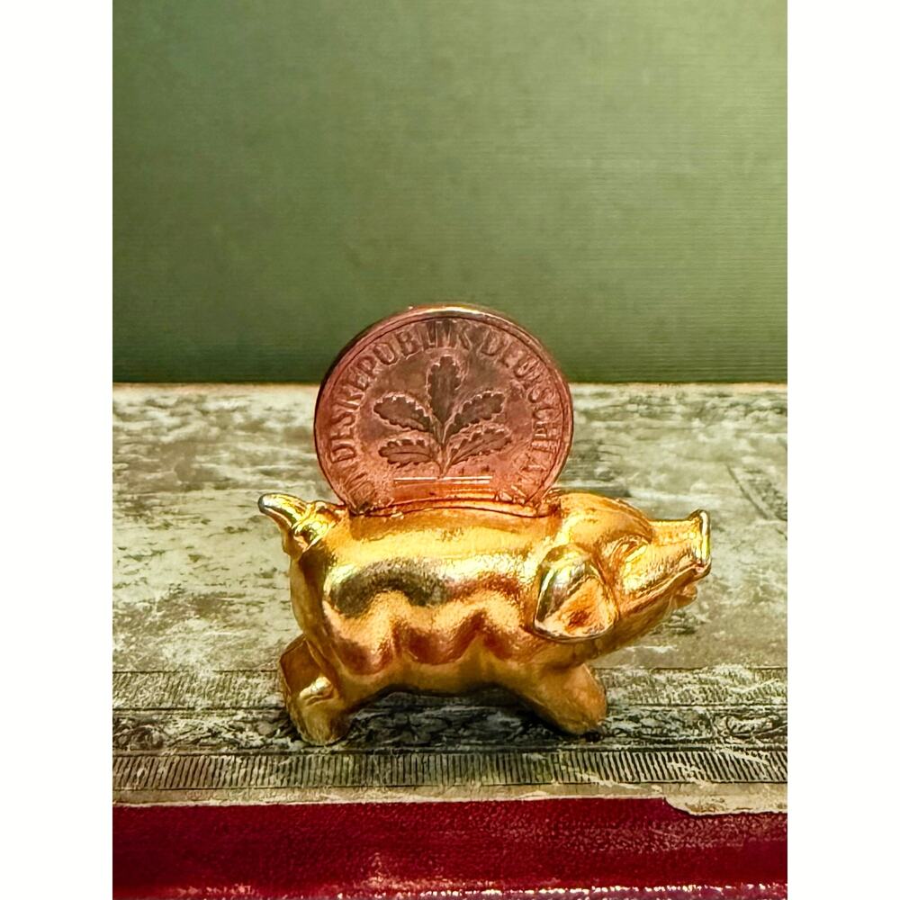 Vintage Gold‑Tone Lucky Pig Mini – Prosperity Charm Figurine – 1.25”